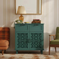 Sideboard Buffet Cabinet, American Farmhouse Green 2 Door 2 Drawer Storage Credenza, Hollow Carved, Living Room Entryway Kitchen Dining Room Console Table, Home Furniture Decor