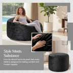 5FT Bean Bag Chair for Adults, Gaint Bean Bag with Filling, Memory Foam Bean Bags with Ultra Soft Washable Dutch Velvet Cover, Beanbag for Living Room, Bedroom and Gaming Room -5 Foot, Black