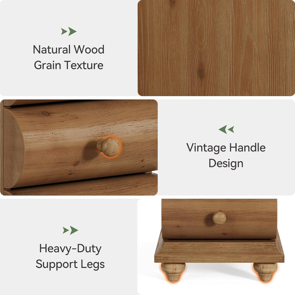 Solid Wood End Table, 3 Drawers Narrow Sofa Side Table with Finished Back, Rustic Slim Nightstand Bedside Table for Bedroom, Living Room, Small Space