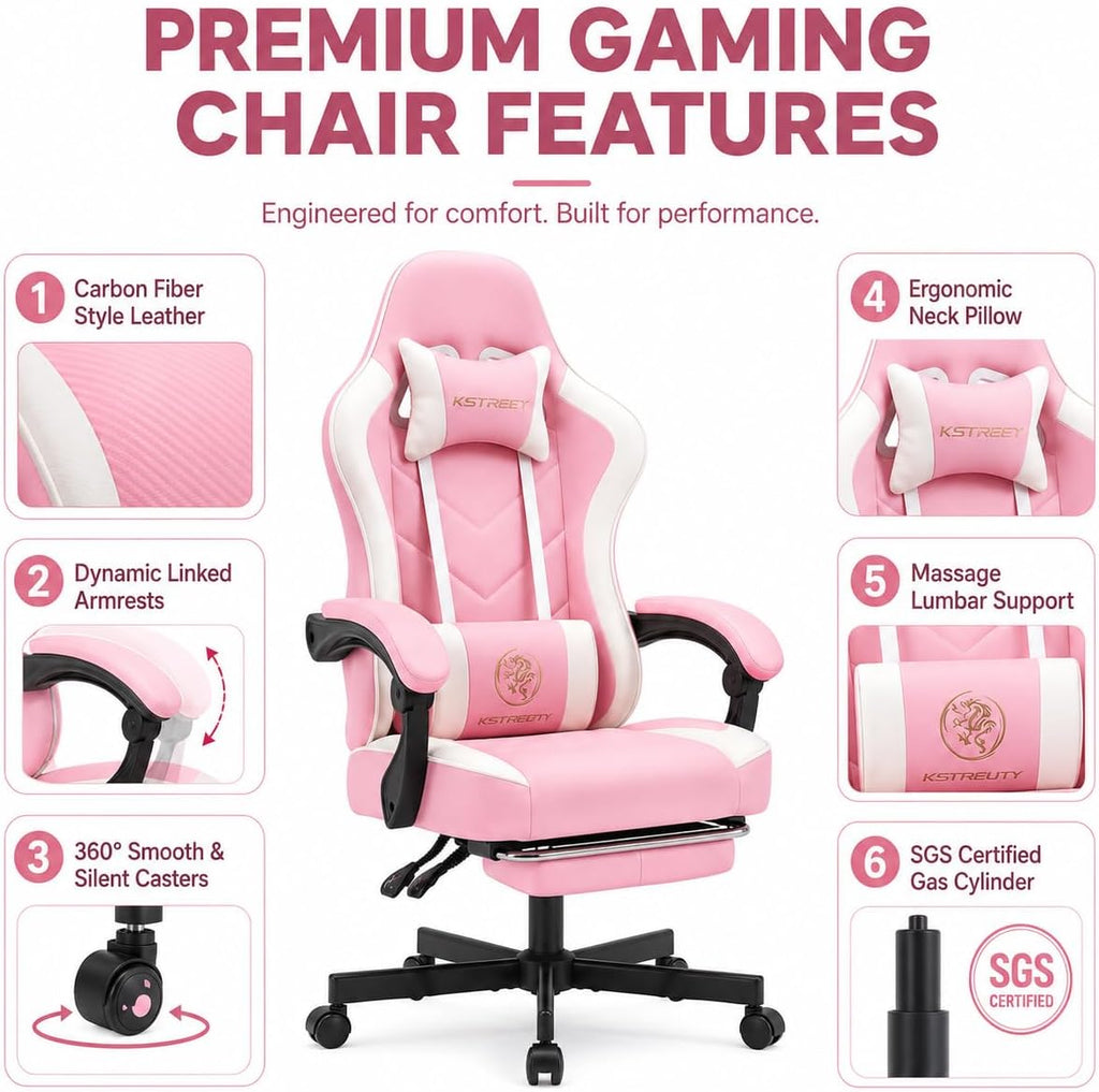 Mistpeople Gaming Chair, Ergonomic High Back Computer Chair with Footrest, Lumbar Support & Pocket Spring Cushion, Comfortable Swivel Home Office Desk Chair for Adults