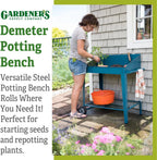 Gardener's Supply Company Demeter Metal Potting Bench with Wheels | Heavy Duty Outdoor Garden Work Table Workbench Workstation with Side Metal Sidewalls | Best for Seed Starter Planting & Transplants