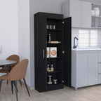 Modern Kitchen Pantry, Black Storage Cabinet with 2 Doors and Multiple Shelves, Engineered Wood, for Dining Room, Easy to Clean
