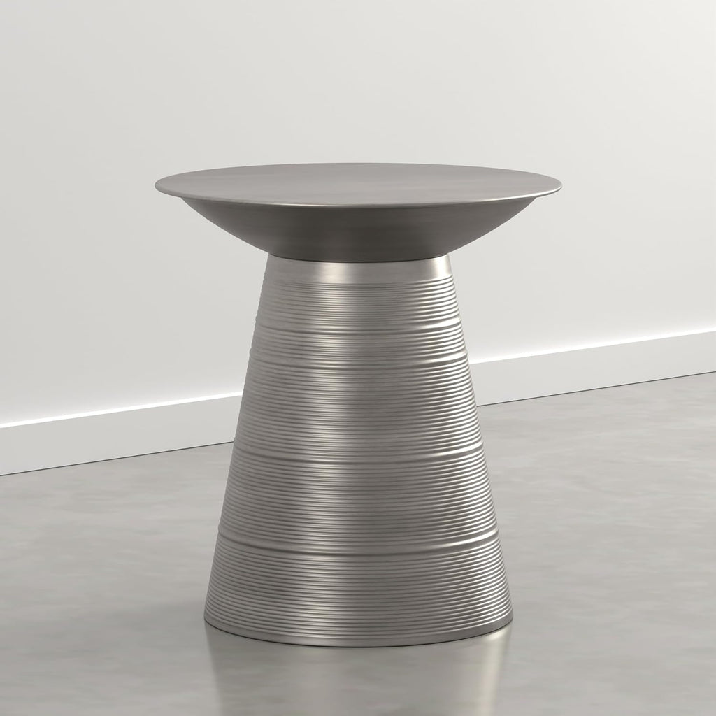 SIMPLIHOME Sheridan Metal Table - 18 inch Wide Solid Metal Round Side Table in Antique Nickel, Industrial Accent Table for Living Room or Office with Sculptural Design, Assembled
