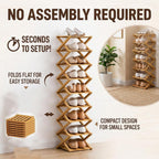Foldable Shoe Rack, 9-Tier Bamboo Vertical Shoe Organizer, Narrow Space-Saving Shelf, No-Tools Assembly, Expandable Storage for Closet, Entryway, Corner, Bedroom (Brown, 6 Tire)