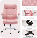 Leather Office Chair, Computer Desk Chair with Lumbar Support,Height Adjustment, Comfortable Excutive Task Chairs 400lbs with Padded Flip-up Armrests, Pink
