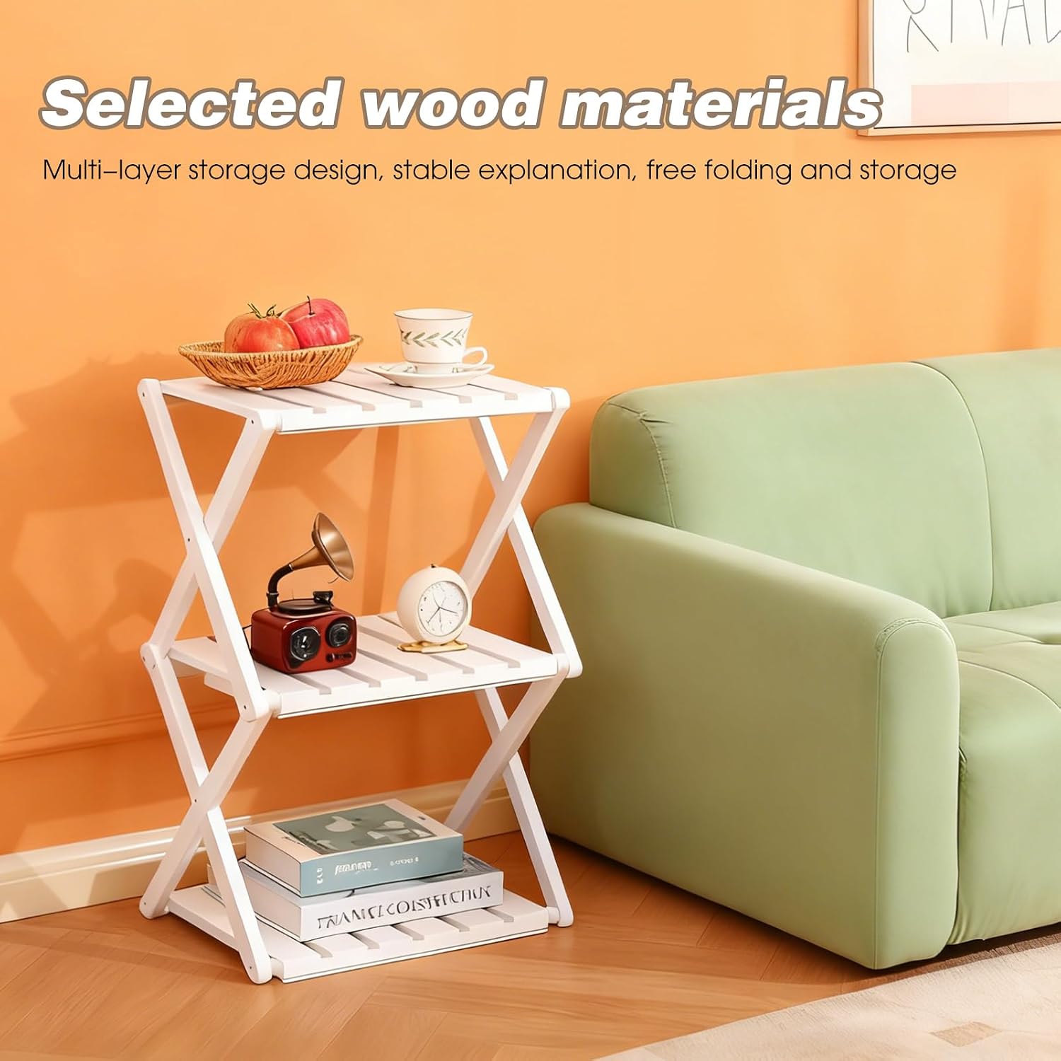 3 Tier Portable Folding Shoe Storage Rack Natural Bamboo Vertical Shoe Rack for Corridors, Bedrooms Living Room Corner and Small Spaces (White)