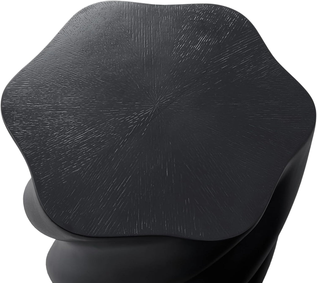 19.69 Inch Tall Round Side Table, Modern End Table with Fluted Design, Premium Fiberglass Drum Nightstand for Living Room and Bedroom, No Assembly Required, Black