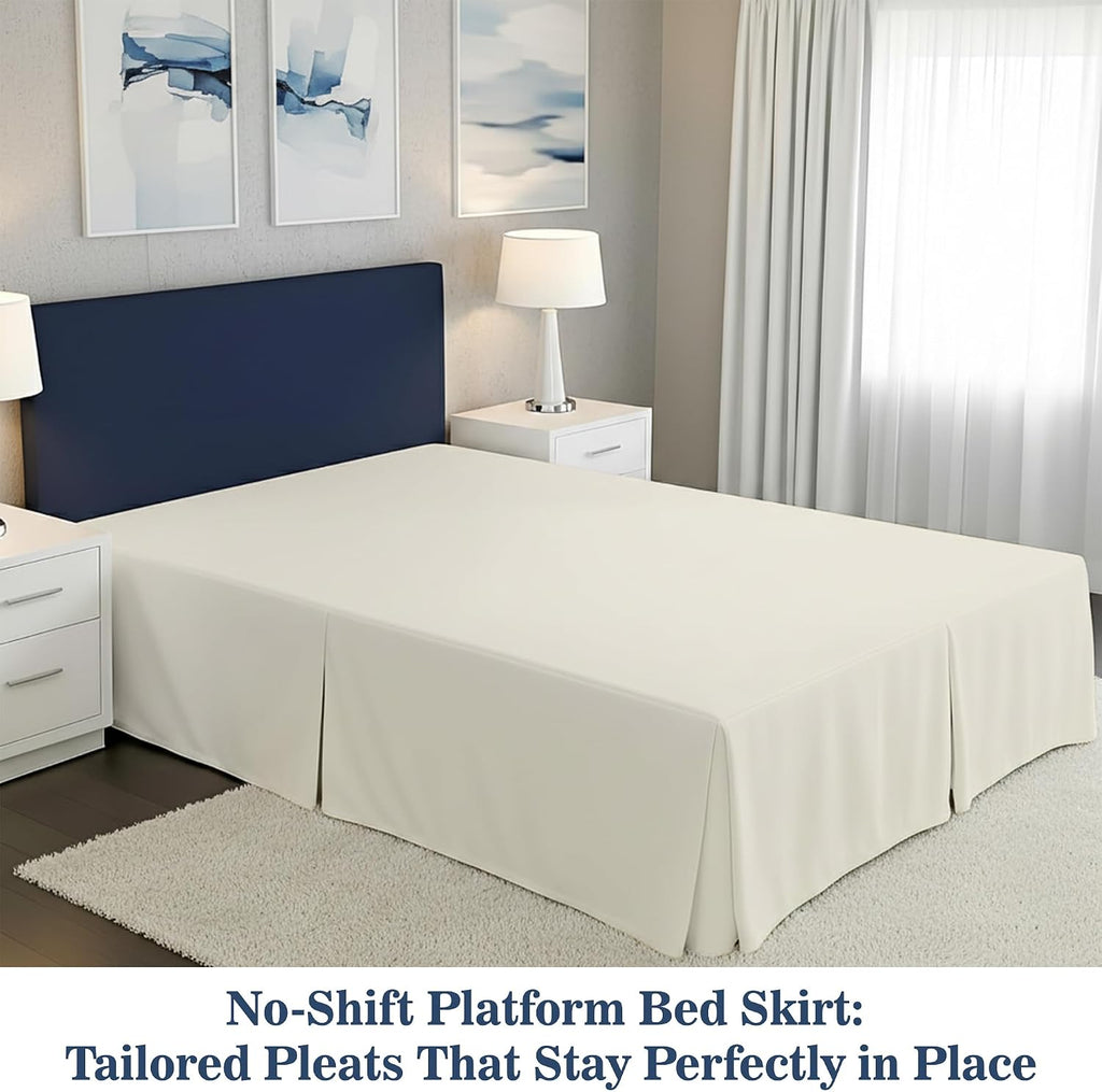 Luxury Pleated Bed Skirt King - 16" Drop Tailored Drop Box Pleated Styling Dust Ruffle - Hotel Quality 1800 Ultra-Soft Brushed Microfiber Bedskirt with Split Corners - Ivory