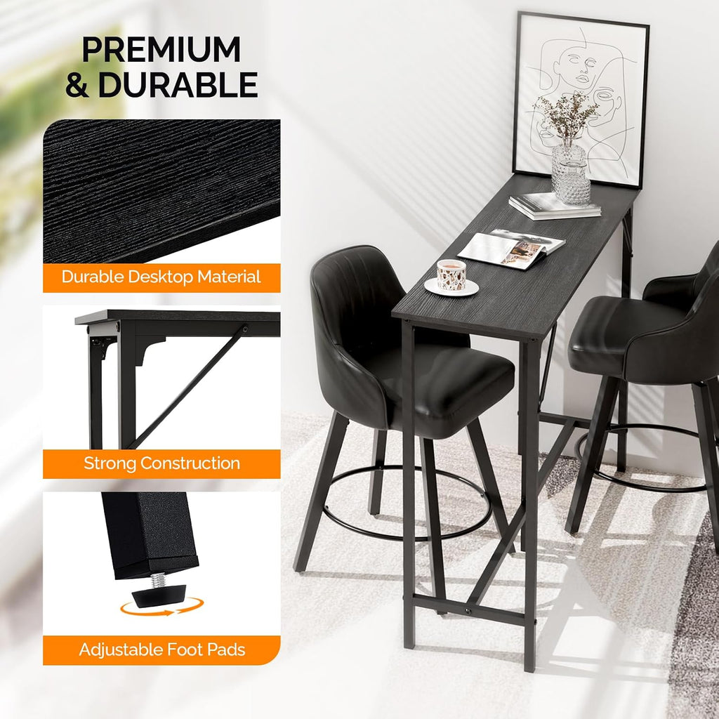 VINGLI 55 Inch High Top Bar Table, Wooden Rectangular Narrow Long Counter Height Pub Table, Multi-Scene Use for Kitchen Living Room Dining Sofa Entryway, Black