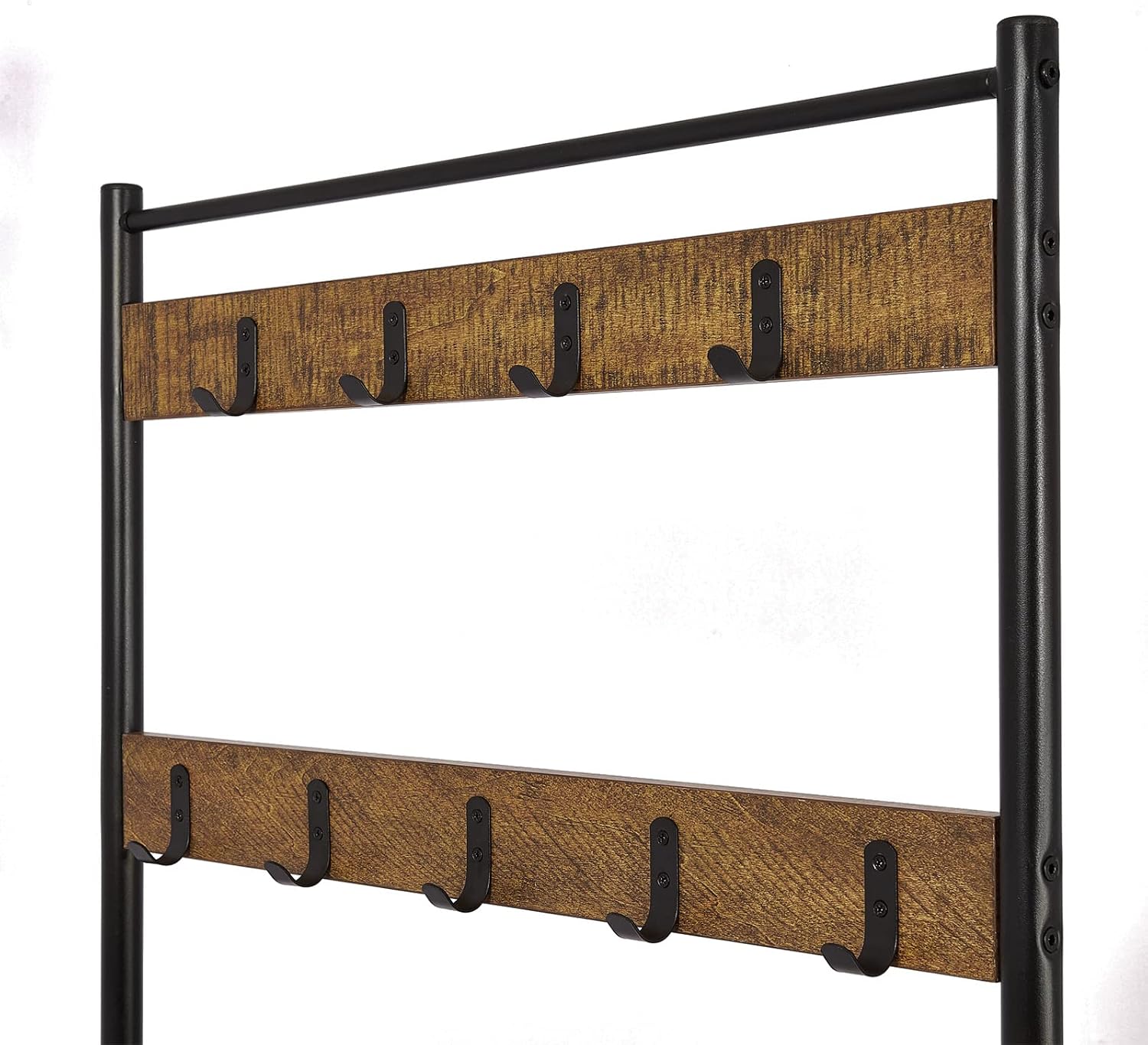 Meerveil Coat Rack Stand, Shoe Rack, Coat Rack Stand, Clothes Rack, Shoe Storage Bench with 9 Hooks, Metal Hall Tree, Metal Frame for Bedroom, Living, Room Hallway (Brown), Retro