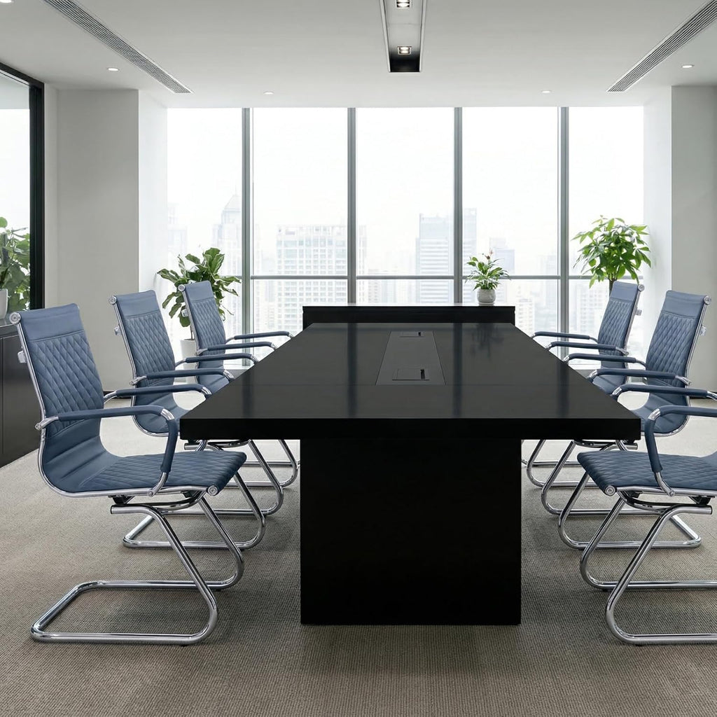 BESTANO Office Guest Chairs Reception Chairs Waiting Room Chairs Set of 2 Conference Room Chair with Mid Back, Modern PU Leather Desk Chairs, Navy