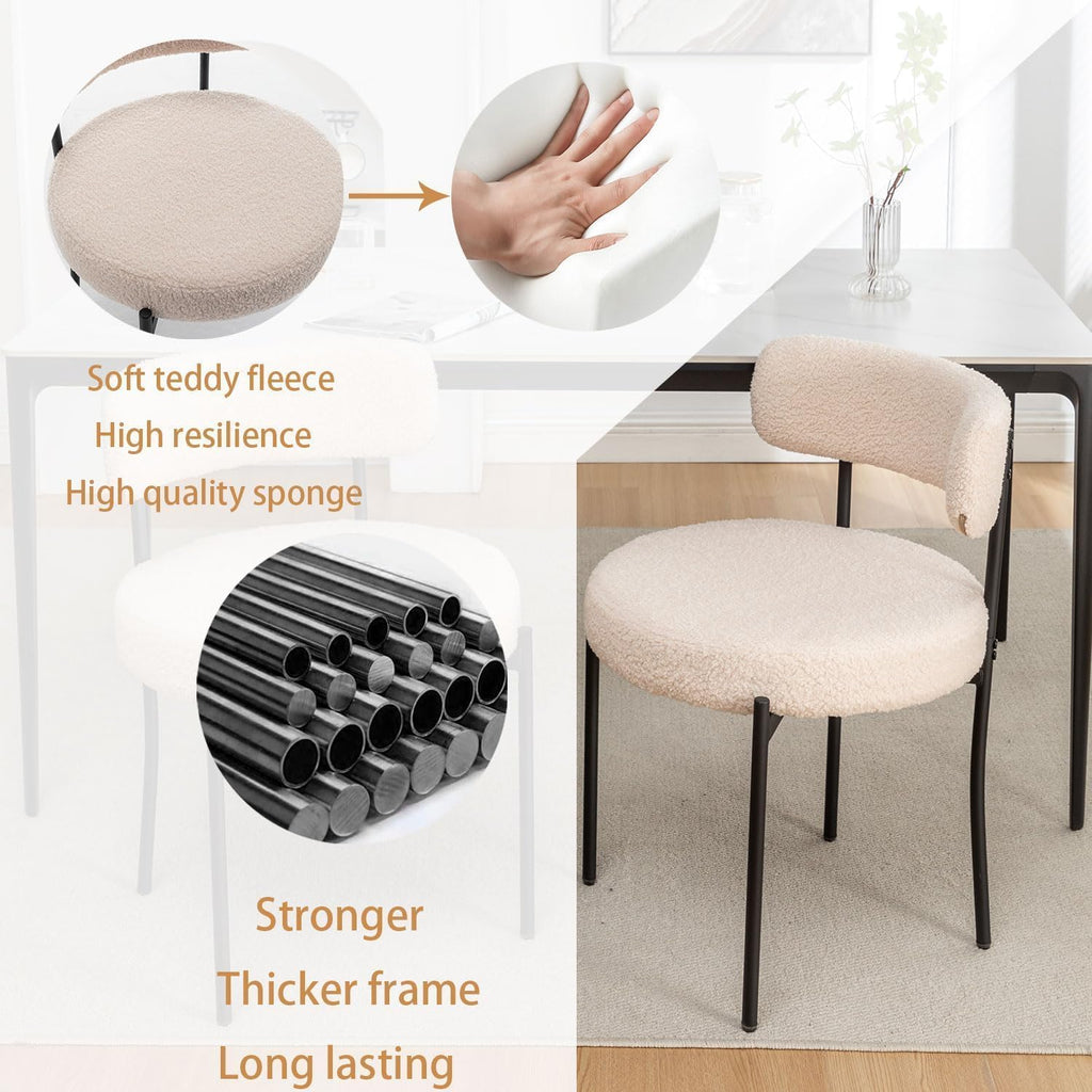 Riknuxi Boucle Dining Chairs Set of 4, Round Upholstered Dining Chairs with Black Metal Legs, Modern Dining Room Chairs for Dining Room, Kitchen