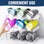 Stackable Water Bottle Organizer for Cabinet, Bottle and Other Tumbler Organizer for Kitchen Cabinets,Clear Stackable Water Bottle Holder and Wine Rack