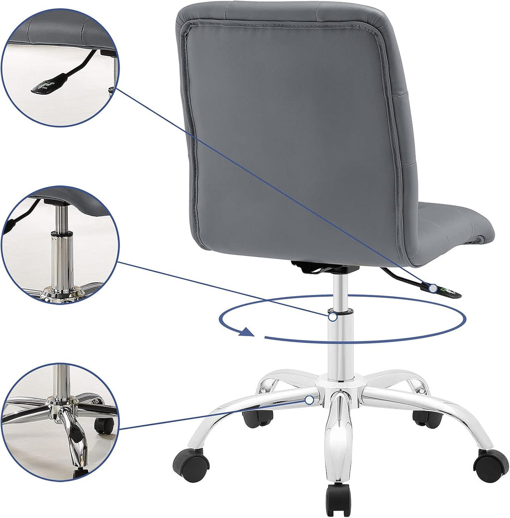Modway Prim Ribbed Armless Mid Back Swivel Conference Office Chair In Gray