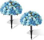 Suncalla 2 Set Turquoise Blue Artificial Topiary Ball Trees with Hydrangea Flower, 19.7" UV Resistant Outdoor Artificial Plants with Ground Spike for Planter Front Door Home Indoor Porch Patio Decor