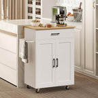MAHANCRIS Kitchen Island on Wheels with Drop Leaf, Folding Countertop Kitchen Island Cart, Kitchen Island Table with Towel Rack, Drawer, for Kitchen, Dining Room, White and Natural KINW12501