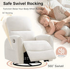 Swivel Rocker Recliner, Manual Swivel Glider Nursery Recliner Chair with Adjustable Headrest and Lumbar Support, Rocking Recling Chairs for Small Space, Living Room, Bedroom, Chenille White