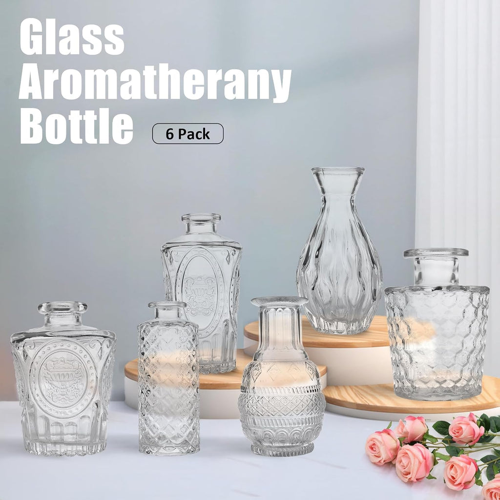 Mini Glass Bud Vases - Set of 6 Small Vases for Flowers, Perfect for Centerpieces,Flower Vases for Centerpieces., Clear