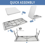 6FT Folding Table, Portable Fold-in-Half Plastic Utility Table with Carrying Handle, Heavy Duty Indoor Outdoor Dining Picnic Camping Party Table, Waterproof & Scratch Resistant, White