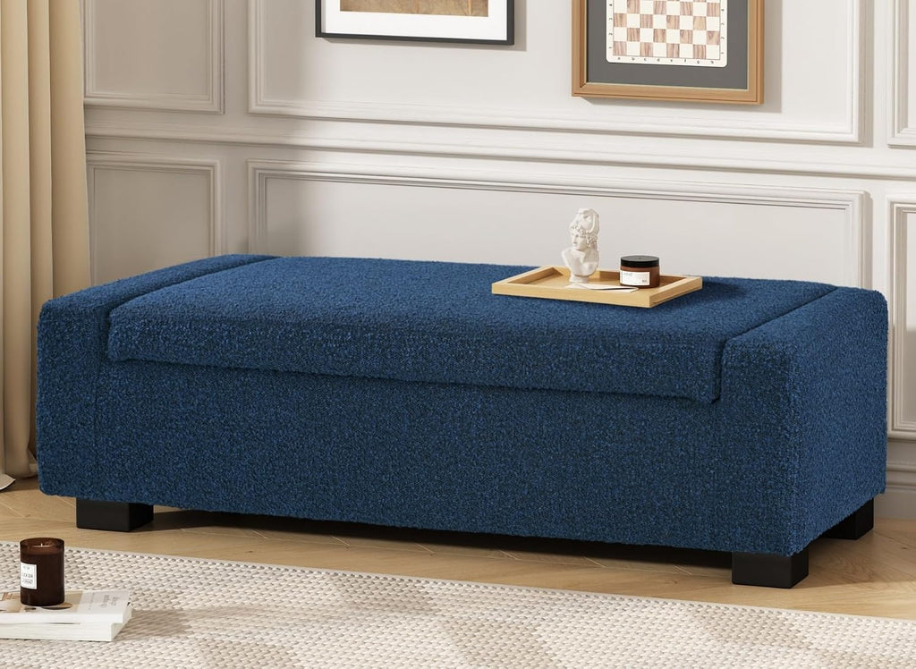 Merax 50" Ottoman Bench with Storage, Upholstered Seating Foot Rest Stool Furniture for Bedroom, Living Room, Entryway, Blue
