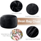 SHOUREN 3 Ft Bean Bag Chair,Memory Foam Bean Bag Chairs for Adults,Bean Bag Sofa for Living Room,Beanbag with Filler Included,Soft Velvet Fabric,Pull-Handle - 3 Foot,Black