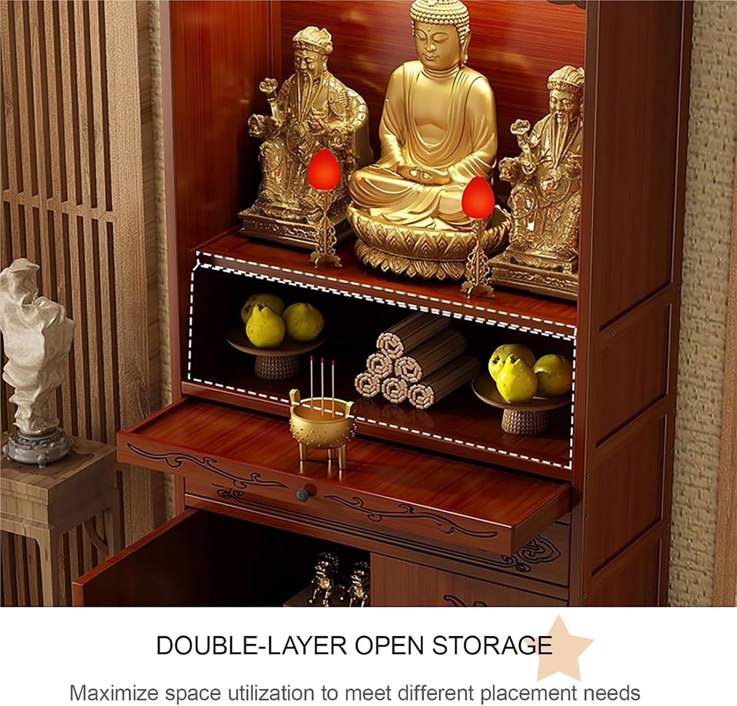 Meditation Altar Table ， Chinese Cabinet Pedestal Offering Table Buddhist Prayer for Small Spaces(70cm(27.6in))