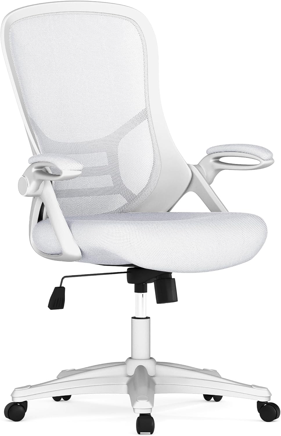 EMMA + OLIVER High Back White Mesh Ergonomic Swivel Office Chair with White Frame and Flip-up Arms