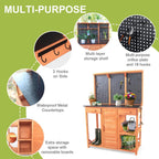 Outdoor Potting Bench, Black, 44 * 20 * 63in | Wooden with Metal Tabletop, Drawer Included, Matching Storage Cabinet, Shelf/Hooks Included