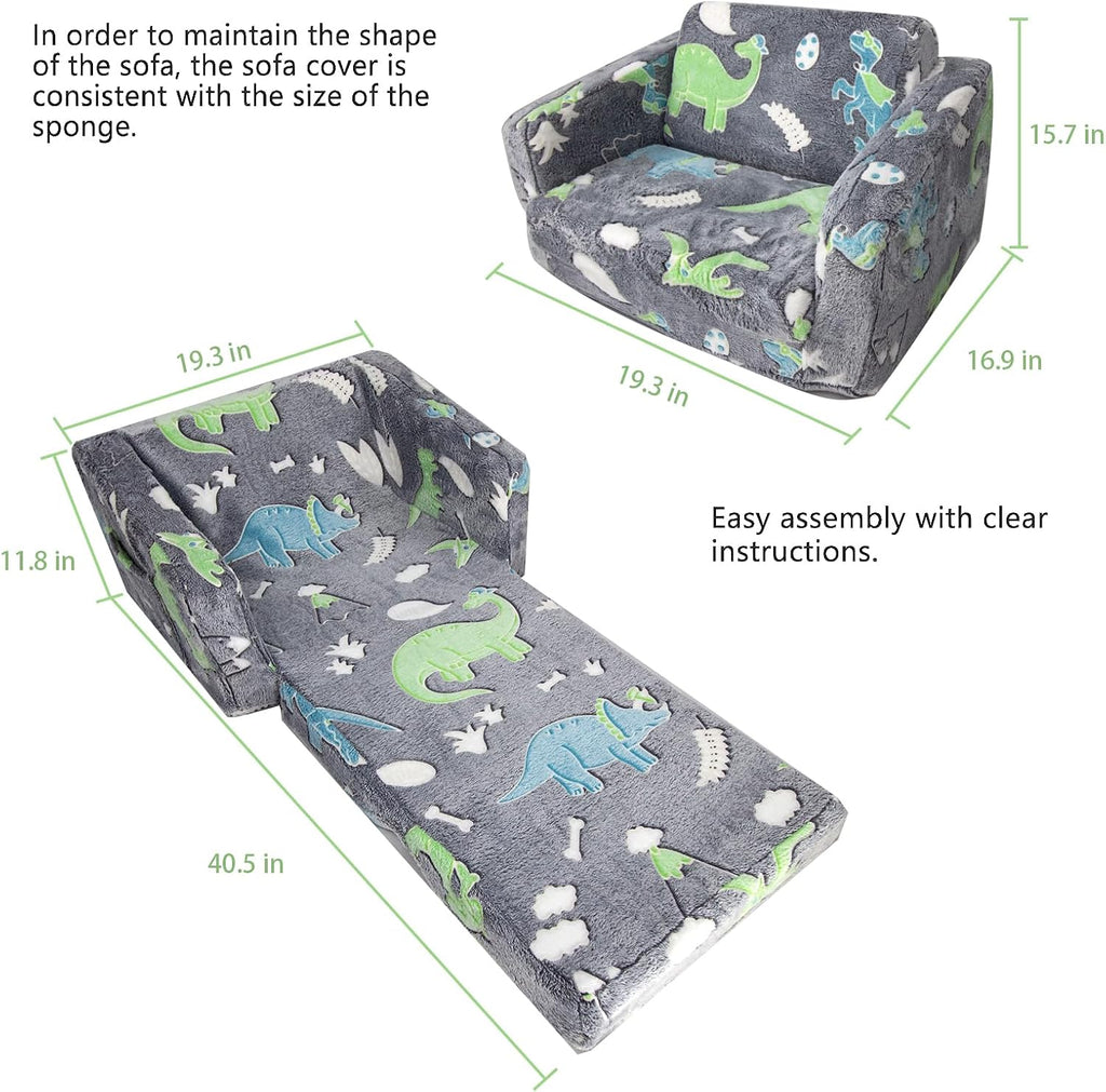 Asou Kids Sofa Toddlers Sofa Glow in The Dark Kids Fold Out Play Couch Mini Dinosaur Couch for Kids Toddlers