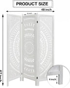 3 Panel White Room Divider, 67 Inch Wood Carved Privacy Screen, Bohemian Style Folding Room Divider, Portable Partition Wall Divider for Room Separation (White)