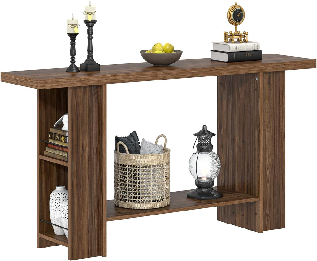 FOLUBAN Entryway Table, Modern Wood Console Table with Bottom & Side Storage Shelves, 2 Tier Sofa Table Behind Couch for Living Room, Long Hallway Table for Home Decor, 53 Inch, Walnut