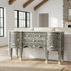 Starlight Canyon Home Boho Buffet Cabinet with 4 Drawers, Eclectic Wood Sideboard with Bone Inlay Detail in Black for Dining Room