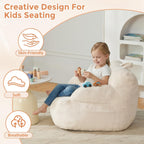 Bean Bag Chairs for Kids with Armrests, Comfy Kids Bean Bag Chair, Soft-Filled Cozy Bean Bag Sofa for Boys and Girls, Small Bean Bags for with Pocket, Floor Chair for Gaming, Reading & Relaxing, Beige