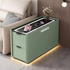 Smart Sofa Side Table with USB Charging Ports, 2 Drawers Storage, Tempered Glass Top, Modern Bedside Nightstand for Bedroom Living Room(Green,90x40cm/31.5x15.7in)