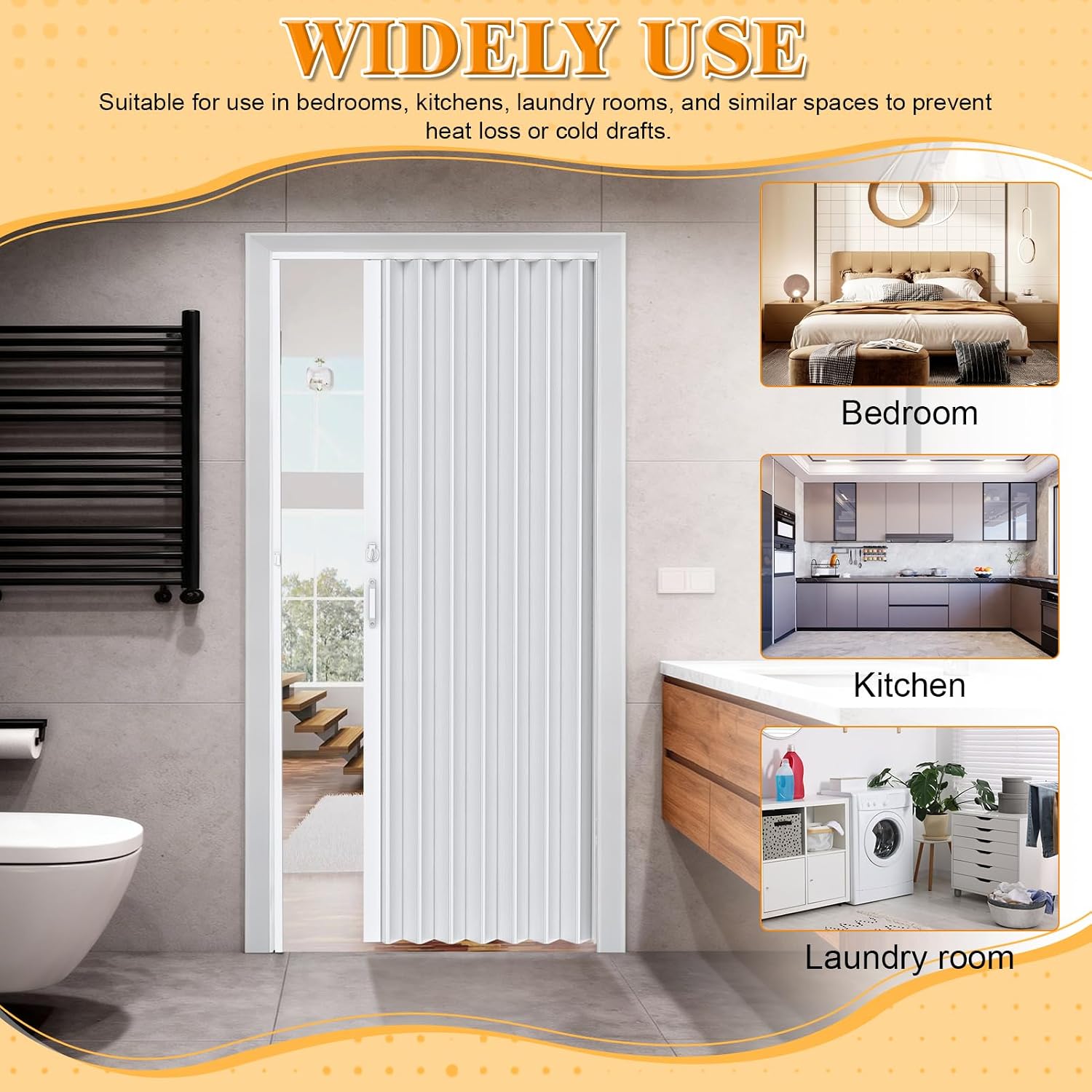 Accordion Door PVC Folding Door Space Saving for Closet Room Divider, 48"x80" 63"x80" Interior Folding Door with Hardware, No Floor Track, Waterproof UV Resistant (62.99" * 79.53", Single Door)