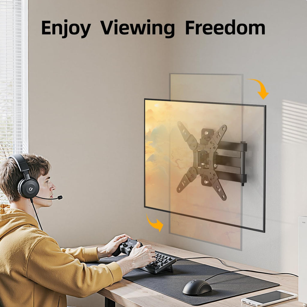 IWORKBOARD 32+ 40 inch Full Motion TV Wall Mount for 13-43" TVs & Monitor, 360° Rotating Small TV Mount Bracket, Articulating Swivel Tilting Extension, Max VESA 200x200mm, Single Studs, 55 lbs