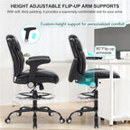 Drafting Chair, Tall Office Chair with Adjustable Armrests Mid-Back Standing Desk Chair with Footrest Ring, PU Leather High Executive Desk Chair Counter Height Office Chair for Home and Office, Black