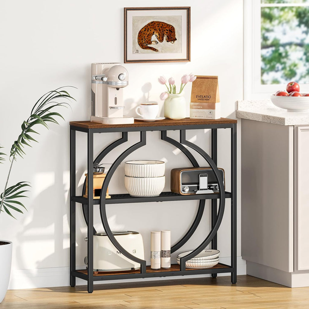 Snughome Entryway Table with 3 Tier Storage Shelves, Narrow Console Table Industrial Sofa Table with Circle Base, Behind The Couch Entrance Table for Hallway, Living Room, Foyer