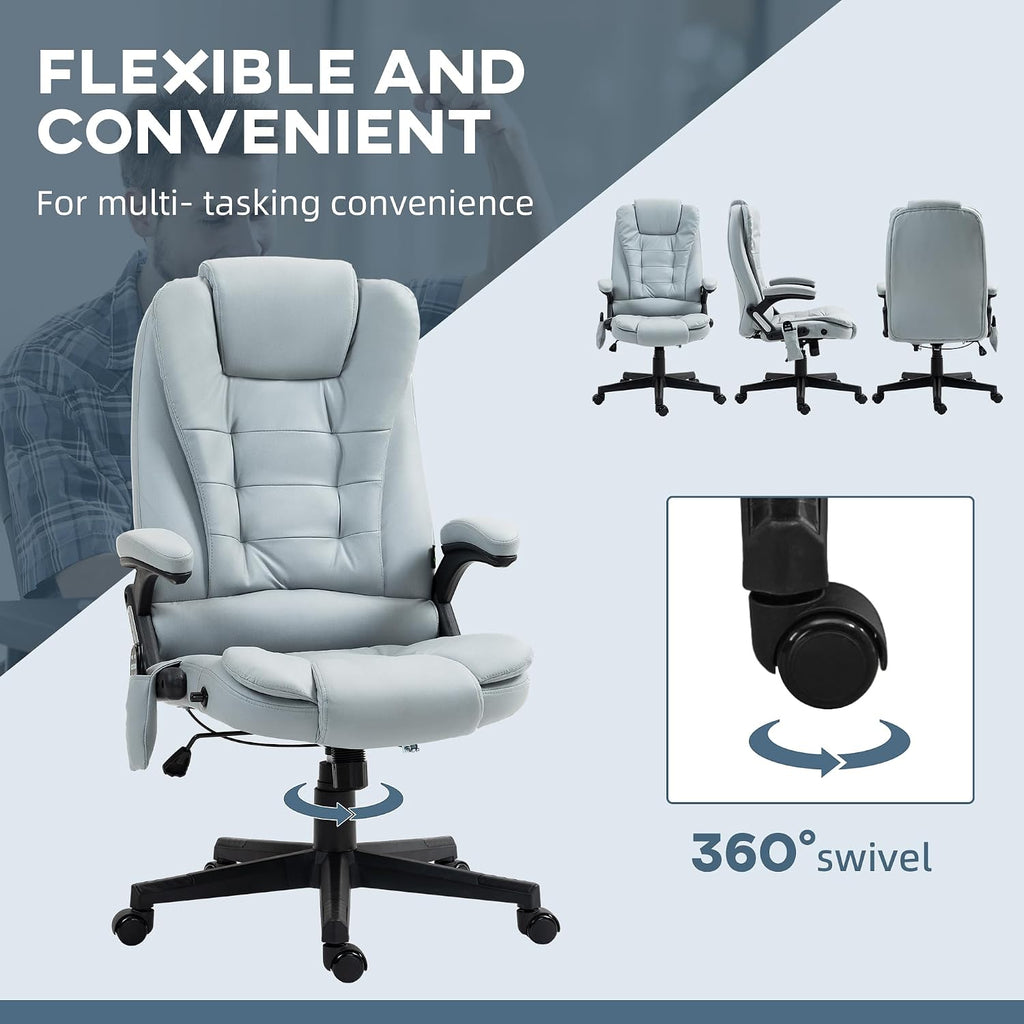 Vinsetto 6 Point Vibrating Massage Office Chair with Heat, Microfiber High Back Executive Office Chair with Reclining Backrest, Padded Armrests and Remote, Light Gray