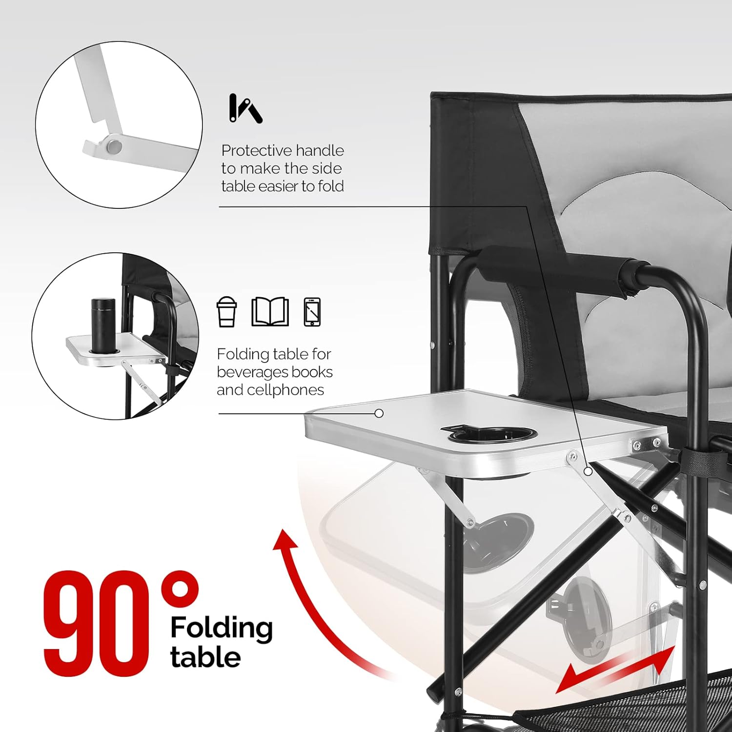 mefeir Extra Tall-30.7'' Professional Makeup Artist Director Chair Bar Height, Portable Folding Design with Side Table & Storage Bag, Heavy-Duty Steel Frame (300 lbs Capacity), 45.7'' Tall