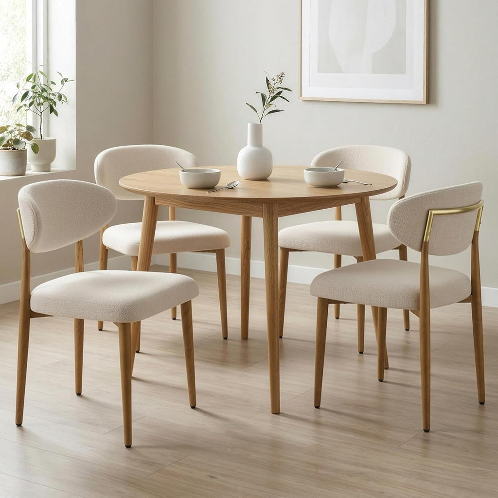 300LBS Dining Chairs Set of 4,Metal Kitchen Chairs,Modern Fabric Upholstered Dining Room Chairs with Ergonomic Curved Backrest for Kitchen Dining Room,Beige