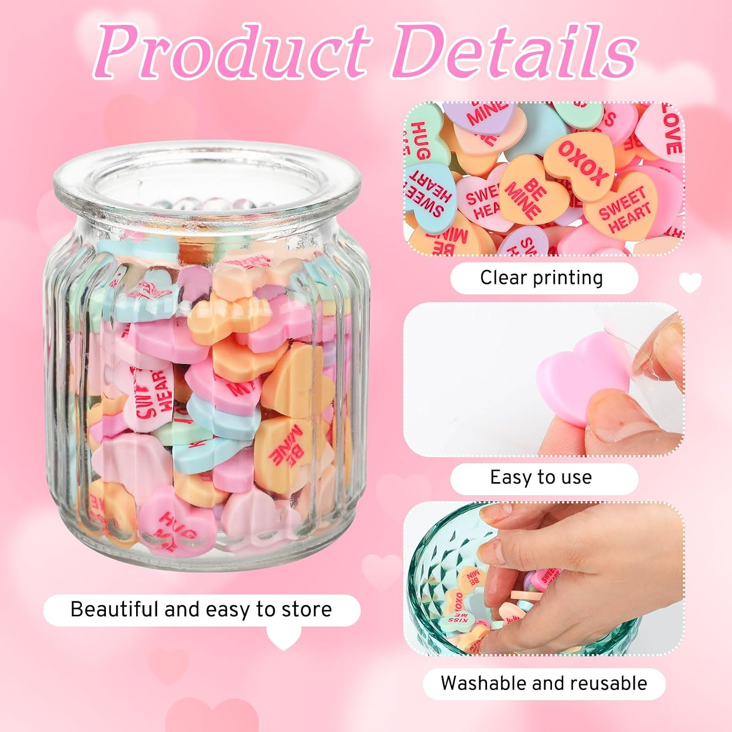 WinnerWhy 100 Pcs Conversation Hearts Vase Filler Resin for Candle Filler Candle Holder Floating Candles Candy Heart Centerpiece for Wedding Decor Macaron Color