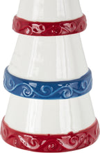 Deco 79 Ceramic Light House Indoor Outdoor Windchime Wind Chime with Brown Rope and Blue and Red Accents, Hanging Ornament 4" x 4" x 21", White