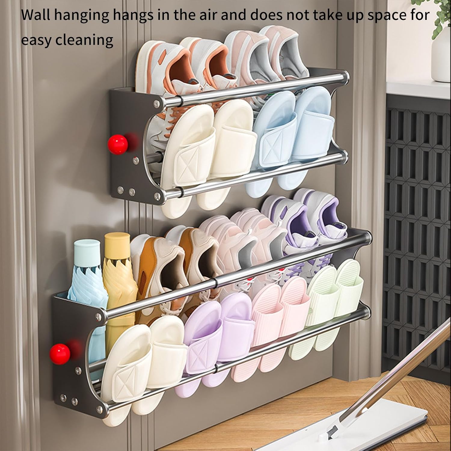 PVC Foldable Shoe Shelf with 2 Tiers Mounting Option Holds Multiple Pairs Ergonomic Wall Mounted Shoe Rack PVC Shelf