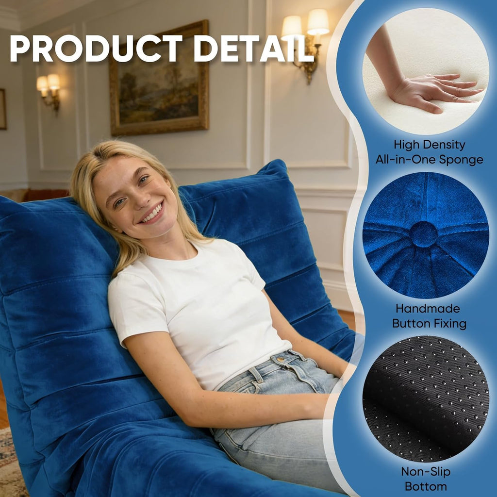 Trenda Bean Bag Chairs for Adults - Comfy High-Density Foam Fireside Chair, Adult Size, Soft Dutch Velvet Cover Beanbag Couch, Versatile for Living Room, Bedroom, Dorm, Reading & Gaming (Royal Blue)