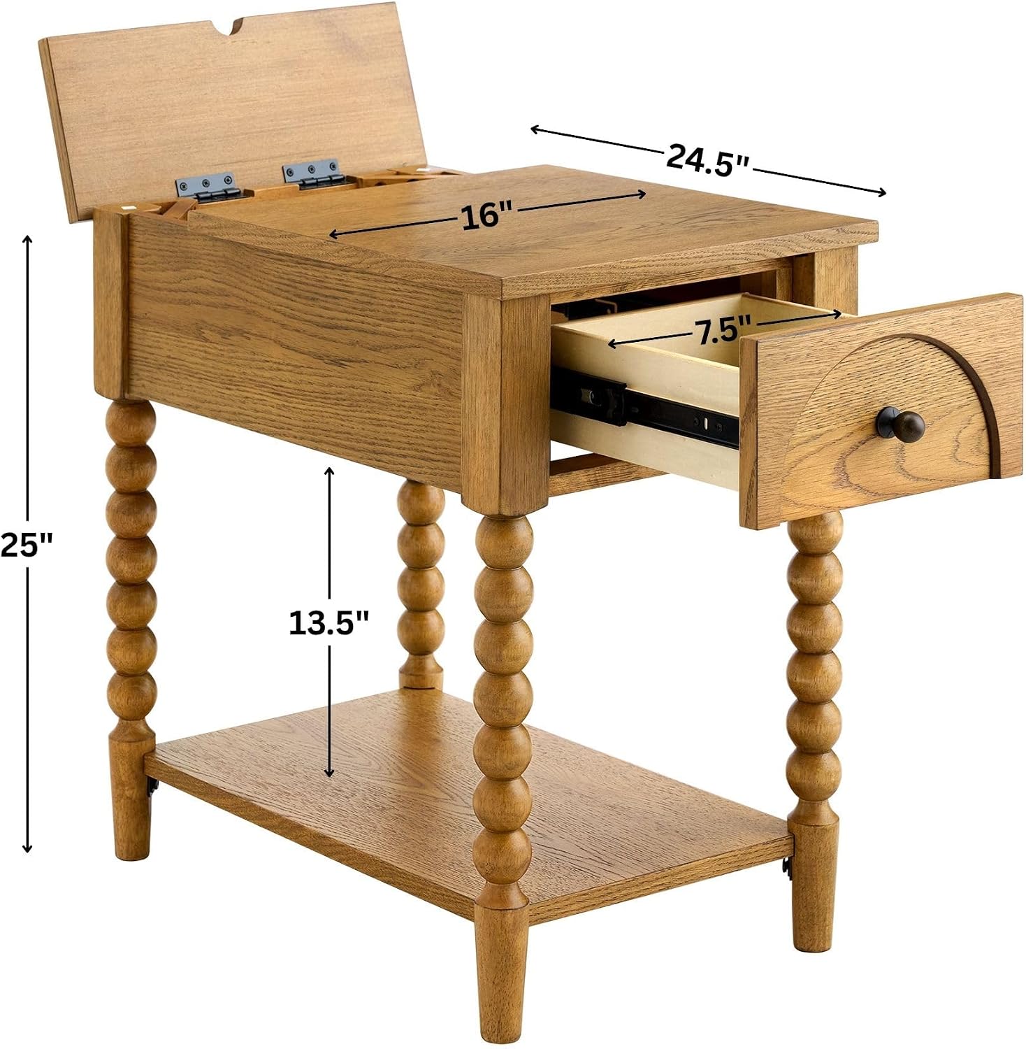 Pembroke 24” Deep Rectangular Chairside End Table with Drawer, Shelf & USB Charging Station, Narrow Accent Table or Nightstand with Levelers – Oil Rubbed Bronze Hardware | Prairie Oak