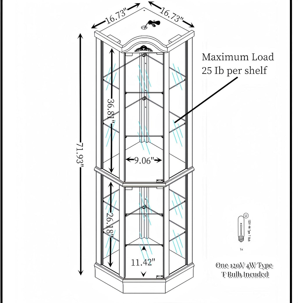 Classical Glass Cabinet Lighted, Wine Cabinet with Adjustable Glass Shelves, for Living Room Corridor,for Kitchen Home