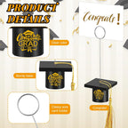 Fullhawl 12 Pcs Graduation Picture Holder, Wooden Grad Cap Photo & Table Number Holders with Tassel, Congrats Grad Place Card Holders for Tables Centerpieces Graduation Party Supplies(Black)