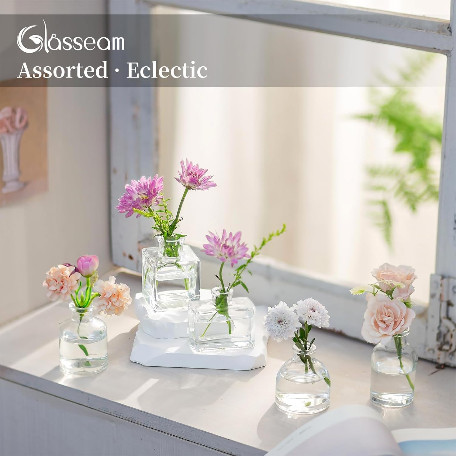 Glasseam Mini Bud Vases for Centerpieces: Clear Small Flower Vase Set of 20 Cute Tiny Glass Vases for Flowers Modern Decorative Wedding Table Centerpiece for Dining Room Decoration
