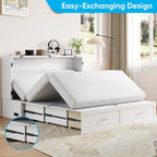 Mjkone 64" Width Queen Size Murphy Bed Cabinet with USB Charging Station, Guest Cabinets Bed with Large Drawers, Cube Cabinet Chest Beds for Bedroom, Home Office, Mattress Not Included, White
